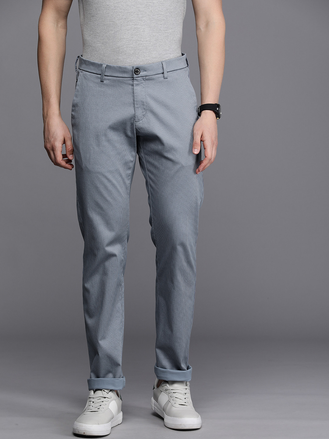 

Allen Solly Men Printed Slim Fit Chinos, Blue