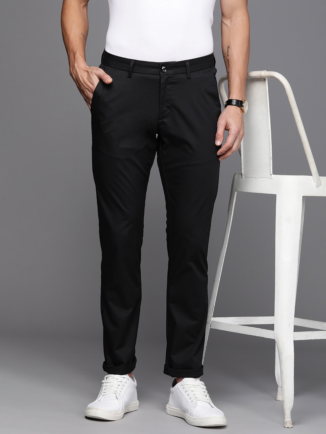 

Allen Solly Men Mid-Rise Slim Fit Chinos Trousers, Black