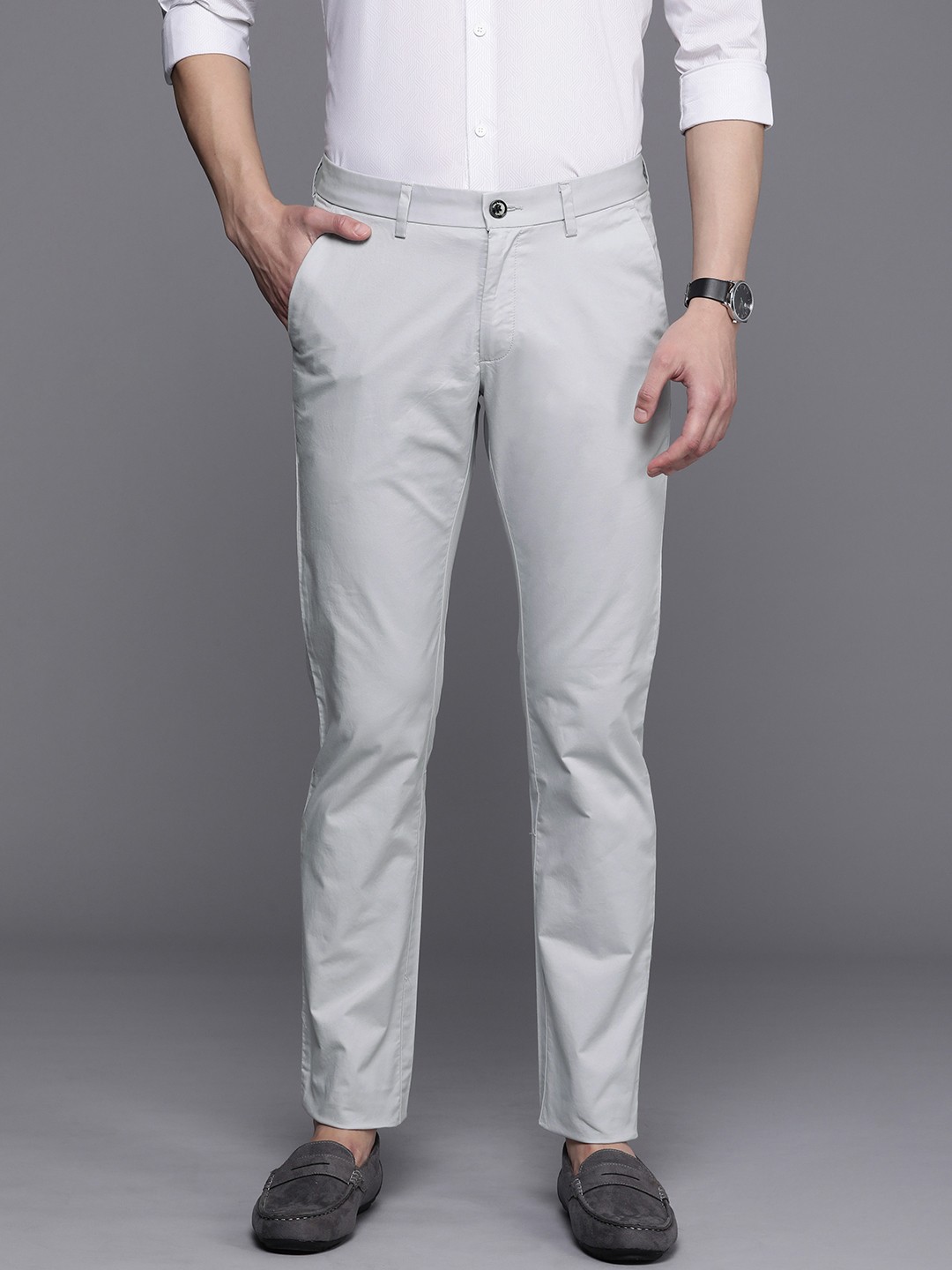 

Allen Solly Men Solid Slim Fit Chinos Trousers, Grey