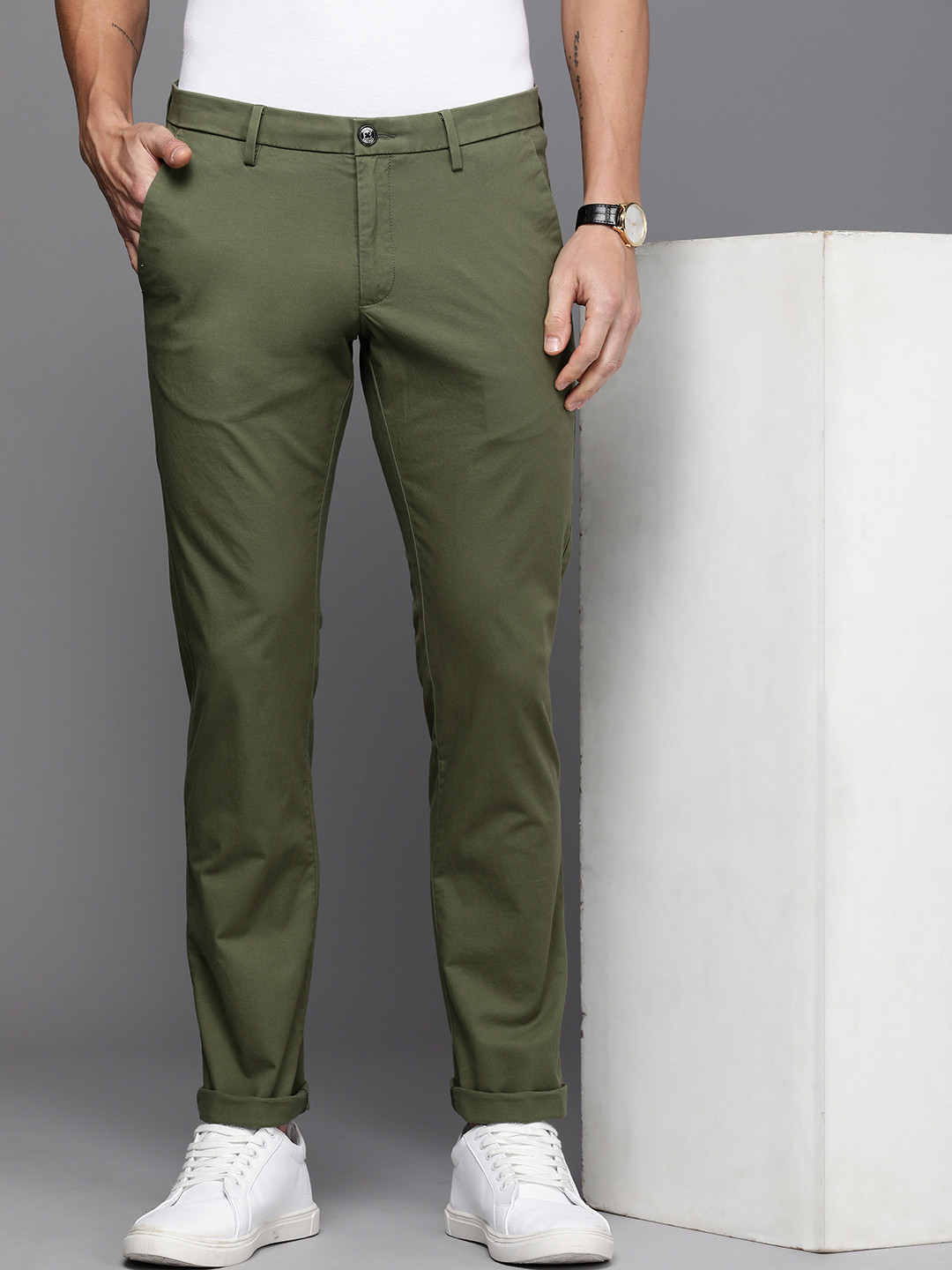 

Allen Solly Men Slim Fit Trousers, Olive