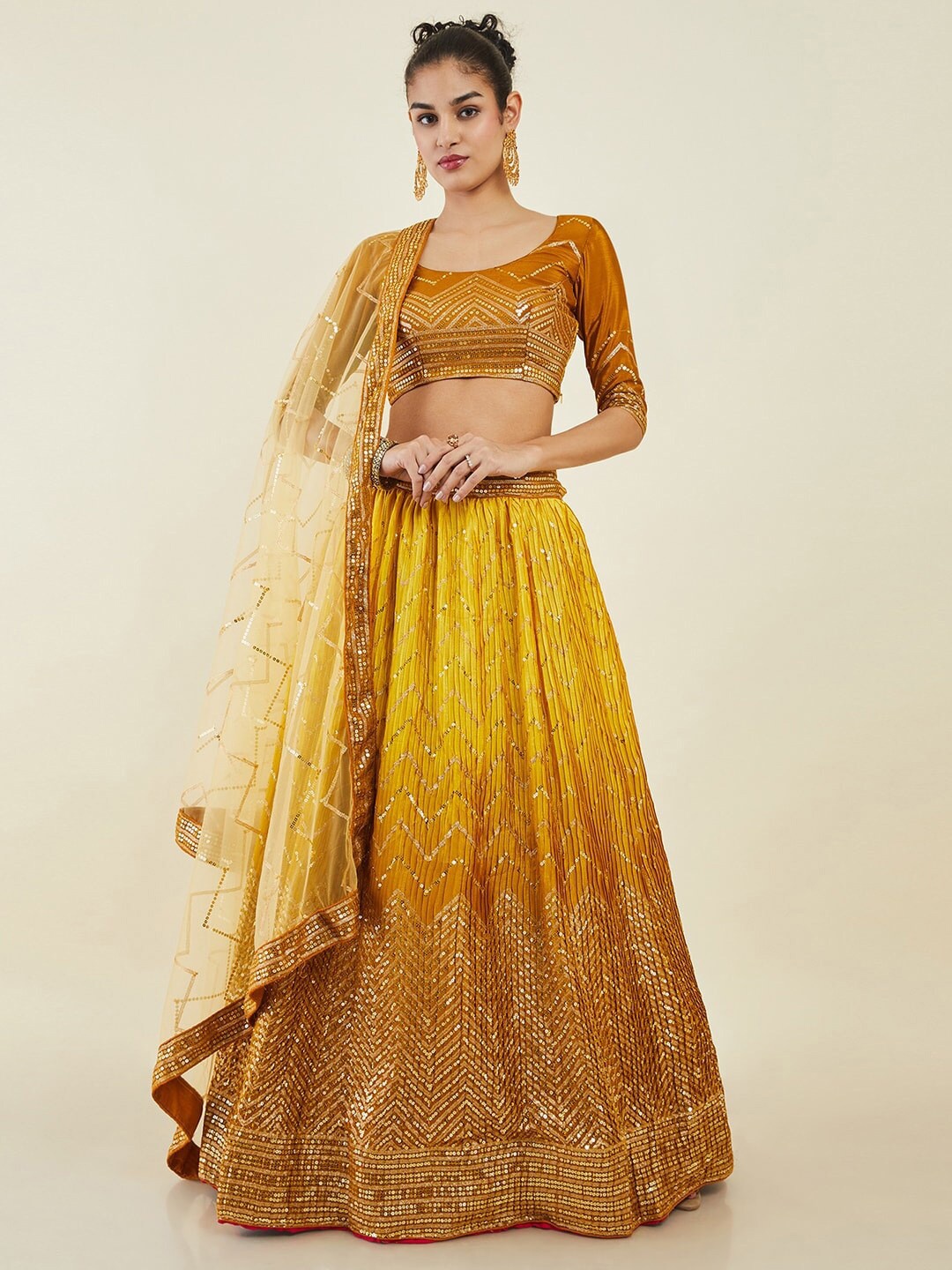 

FABPIXEL Embellished Semi-Stitched Lehenga & Unstitched Blouse With Dupatta, Yellow