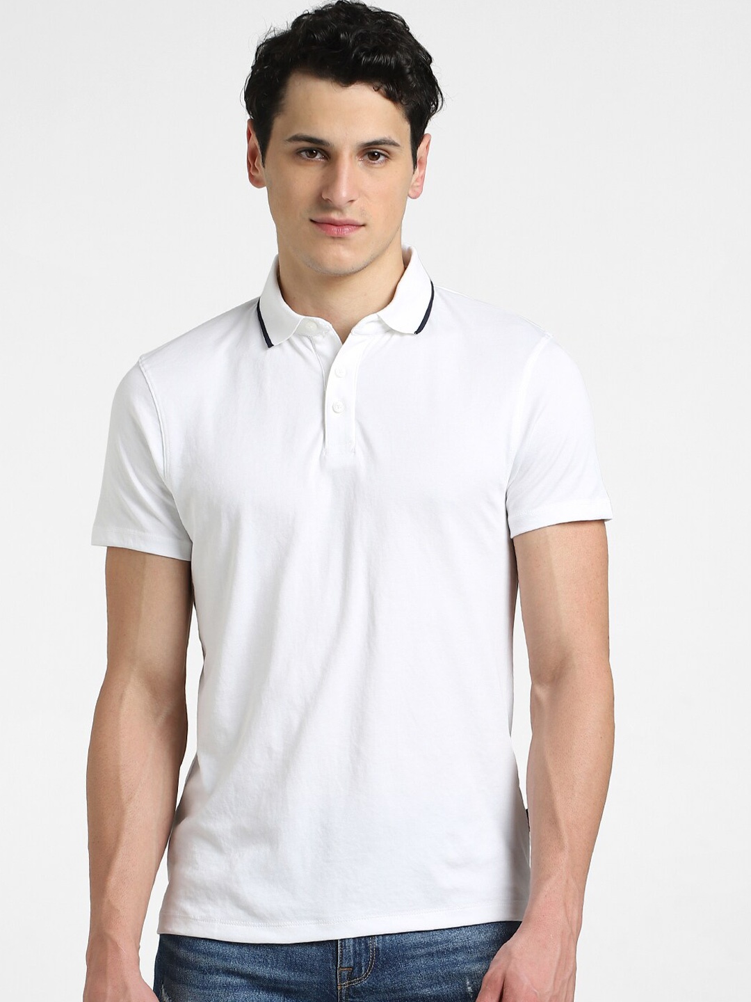 

Jack & Jones Polo Collar Short Sleeves Cotton T-shirt, White