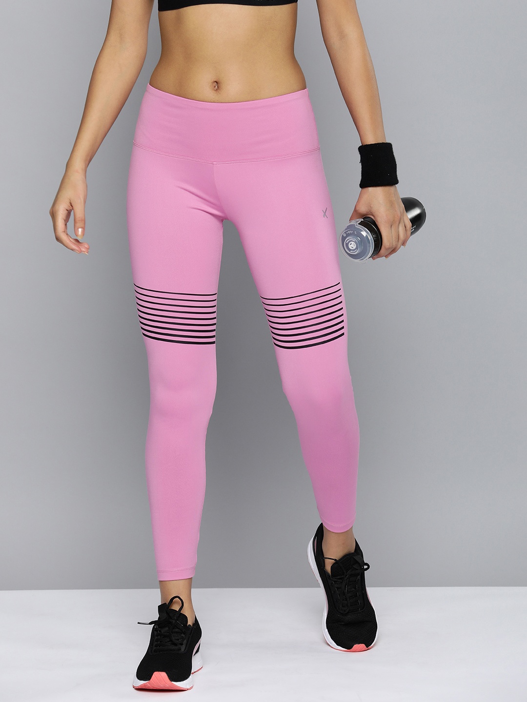 

HRX by Hrithik Roshan Striped Rapid-Dry Training Tights, Pink