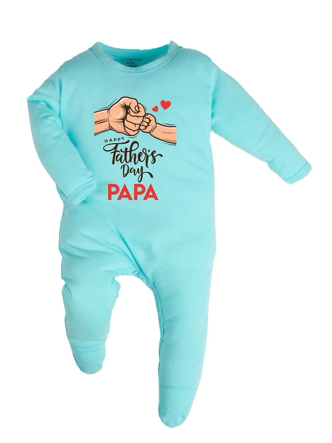 

FFLIRTYGO Infants Fathers Day Printed Pure Cotton Rompers, Turquoise blue