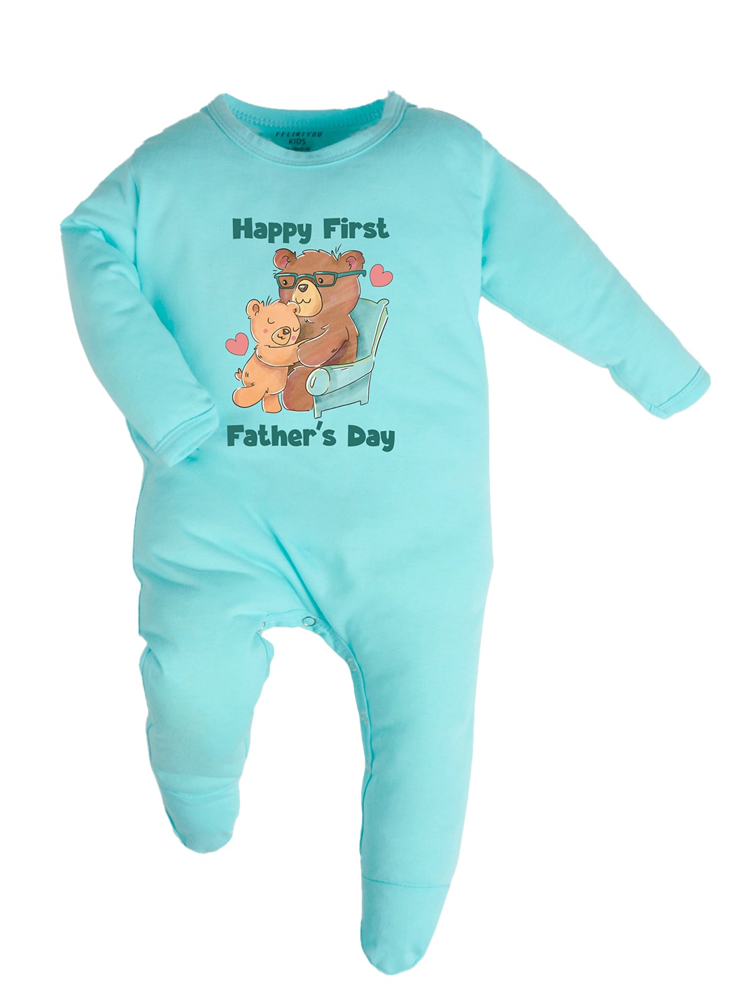 

FFLIRTYGO Infant Printed Pure Cotton Sleepsuit, Turquoise blue