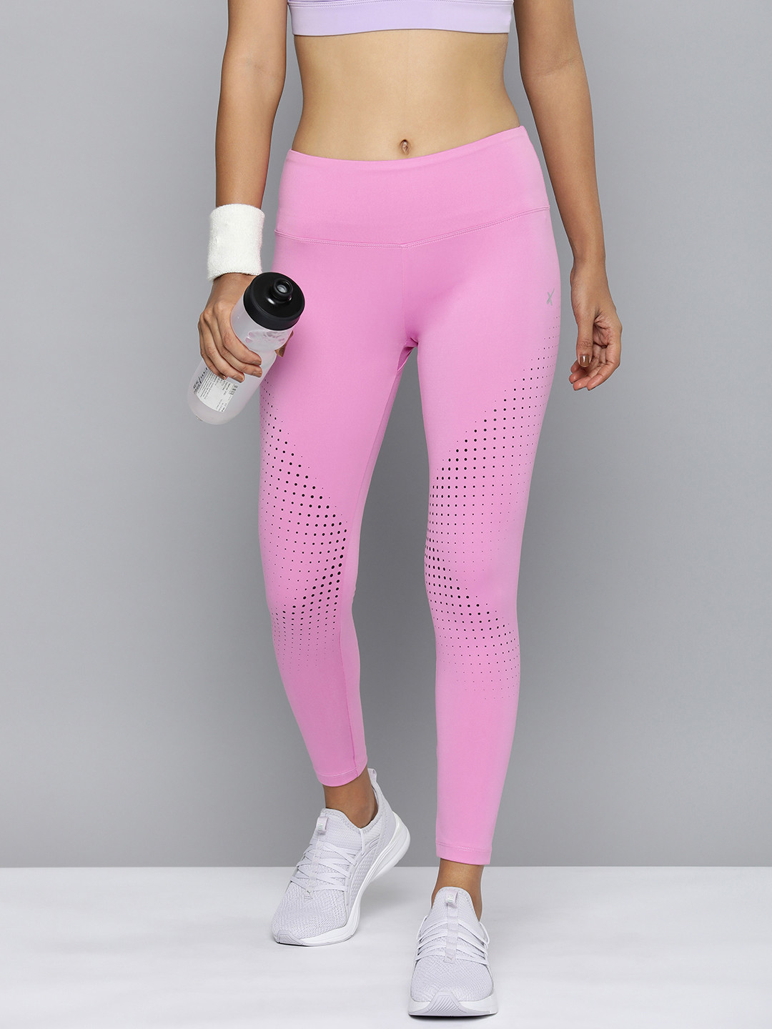 

HRX by Hrithik Roshan Women Patterned Rapid-Dry Training Tights, Pink