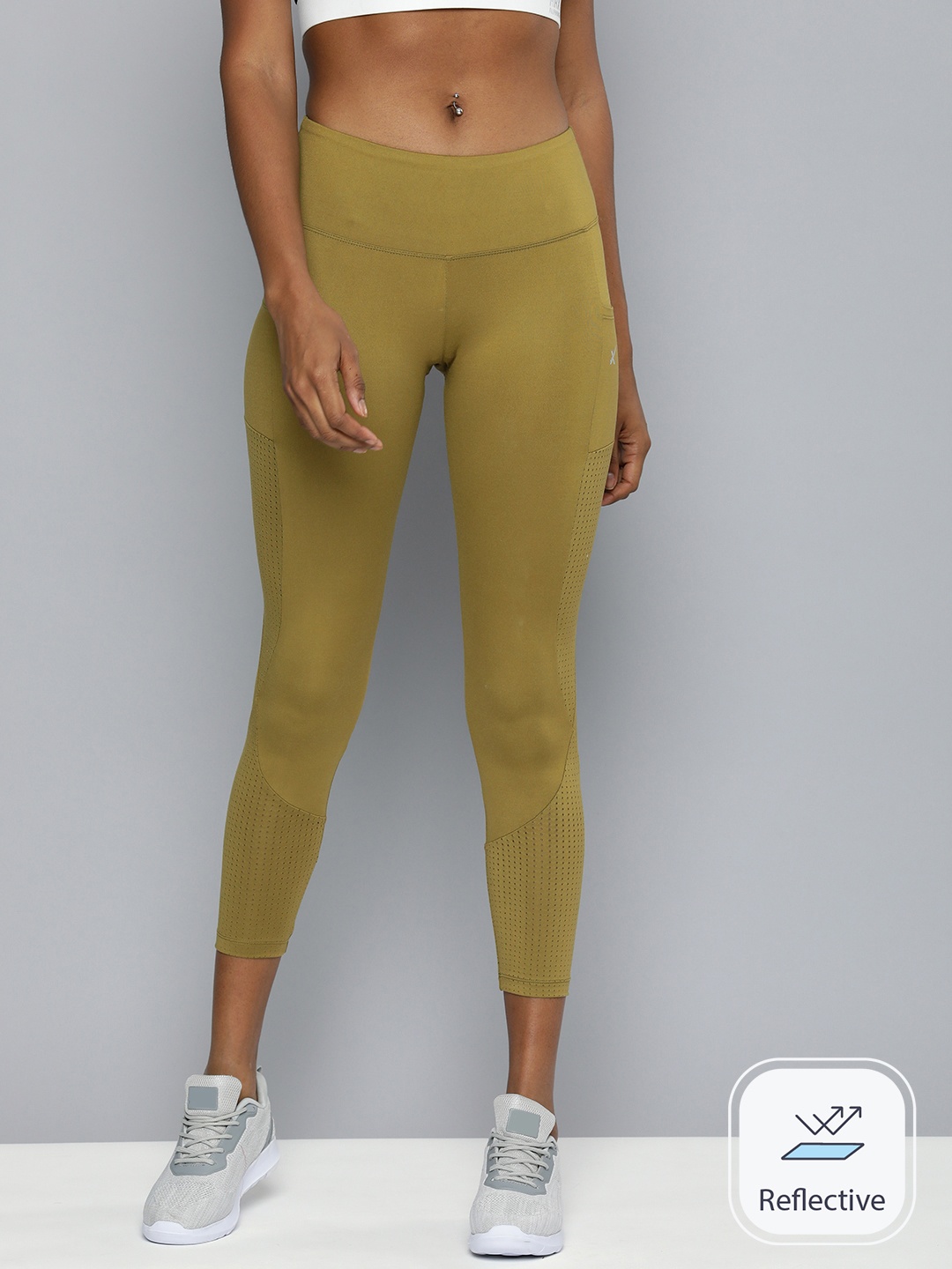 

HRX by Hrithik Roshan Women Skinny Fit Rapid-Dry Cropped Training Tights, Olive