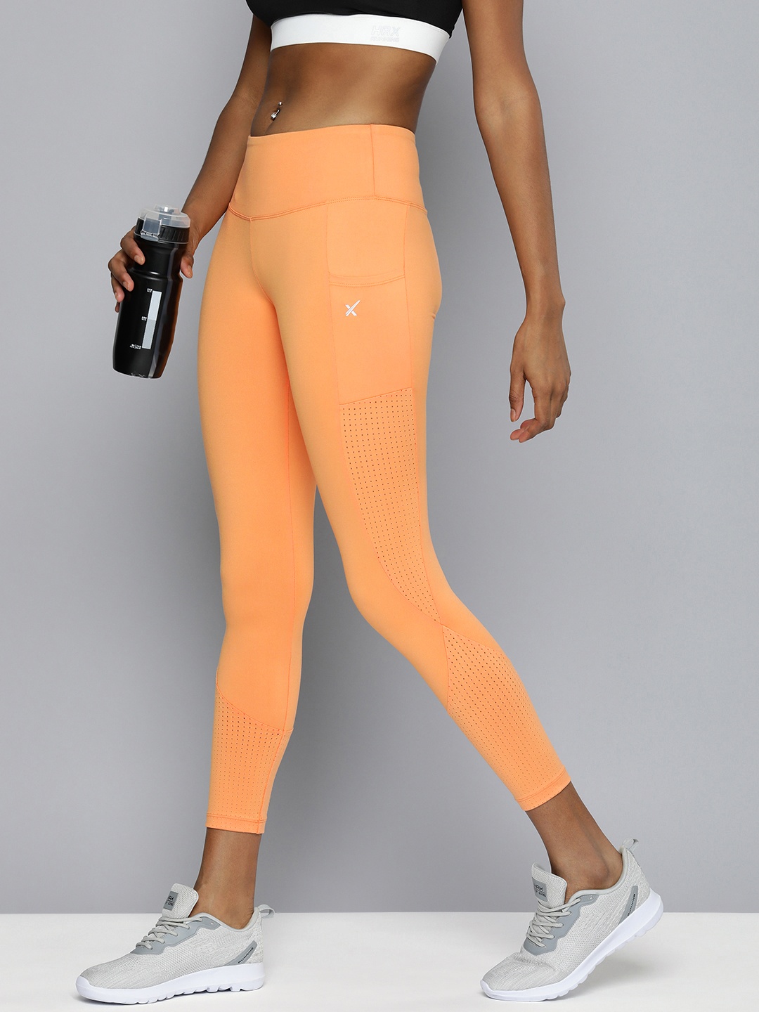 

HRX by Hrithik Roshan Women Skinny Fit Rapid-Dry Cropped Training Tights, Orange