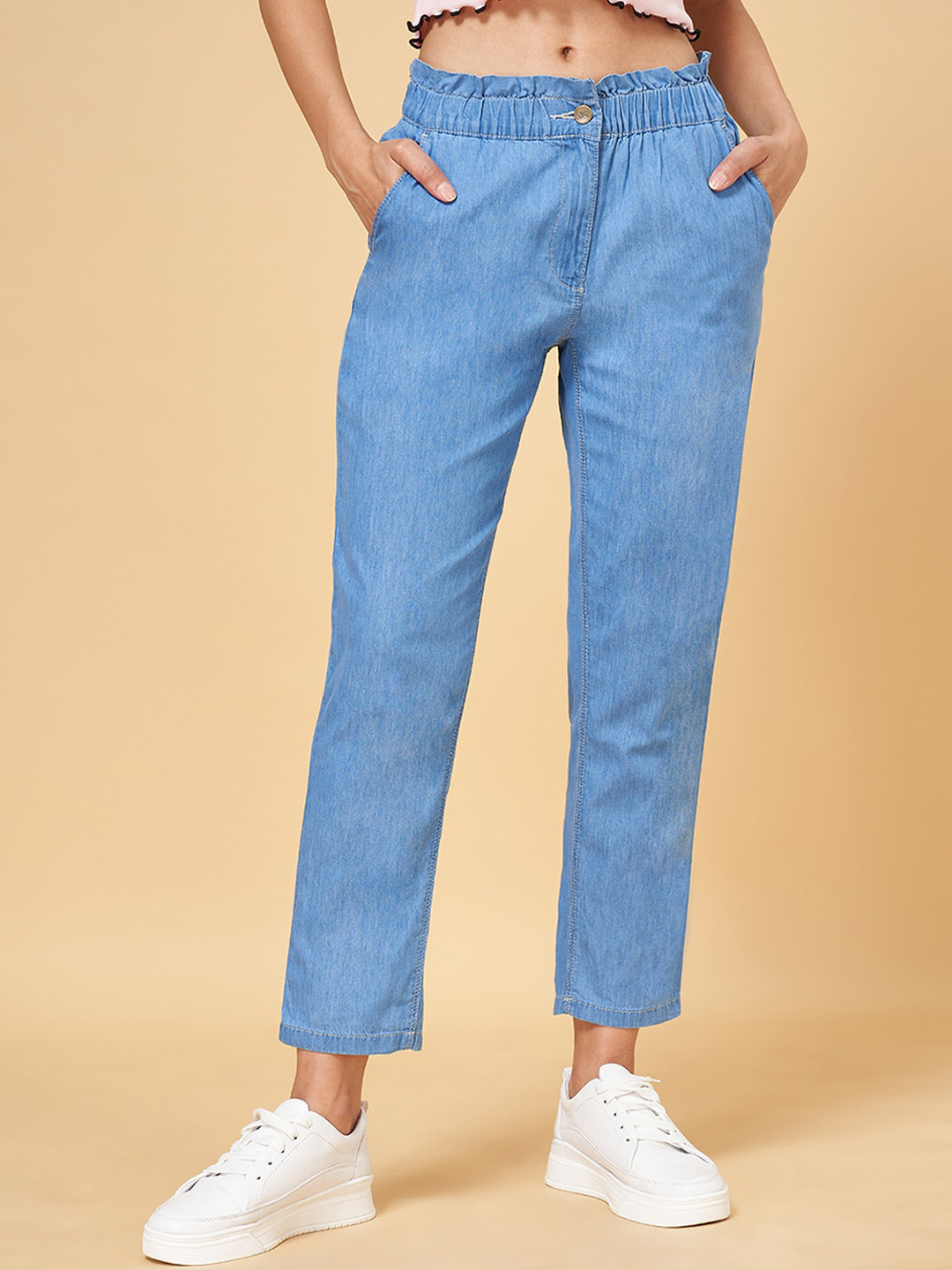 

YU by Pantaloons Women Relaxed Fit Clean Look Cotton Jeans, Blue
