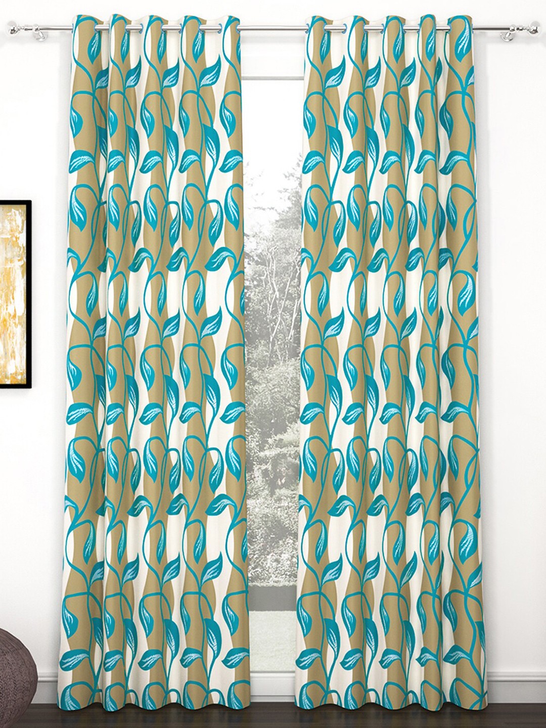 

Story@home Nature White & Blue 2 Pieces Floral Printed Long Door Curtains