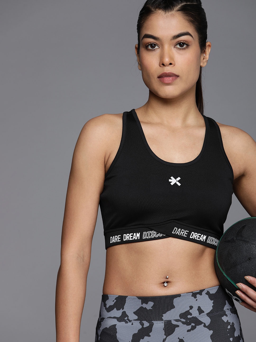 

HRX by Hrithik Roshan Typography Full Coverage Lightly Padded Rapid-Dry Workout Bra, Black