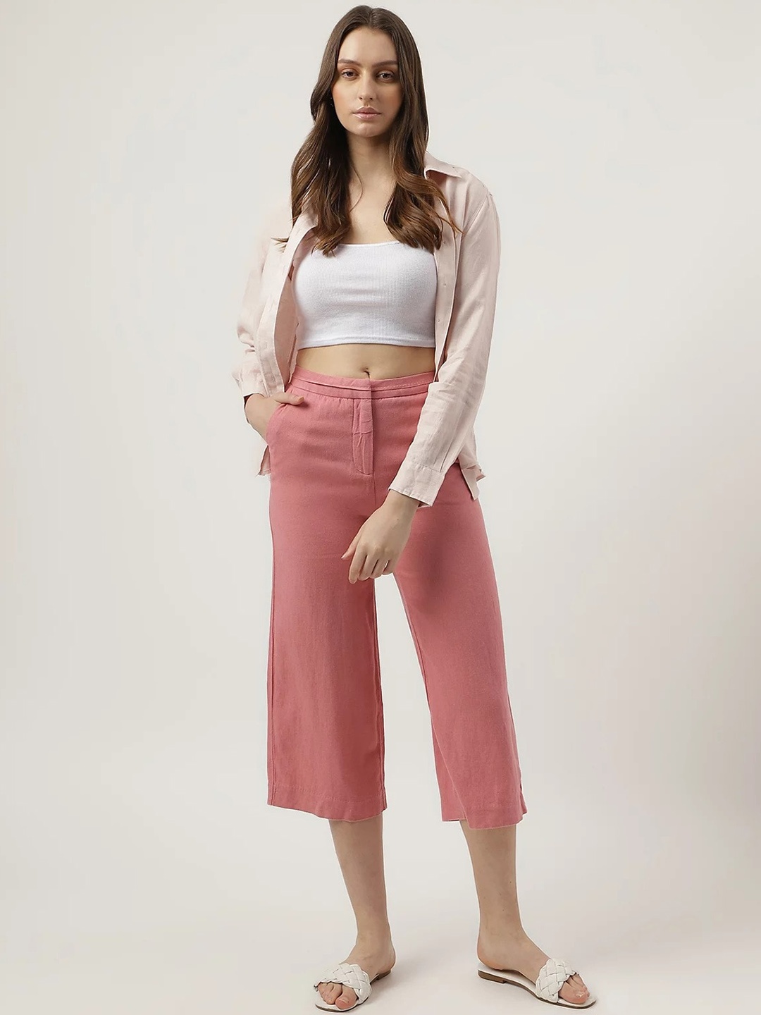 

Marks & Spencer Women Straight Fit Mid-Rise Culottes Trousers, Pink