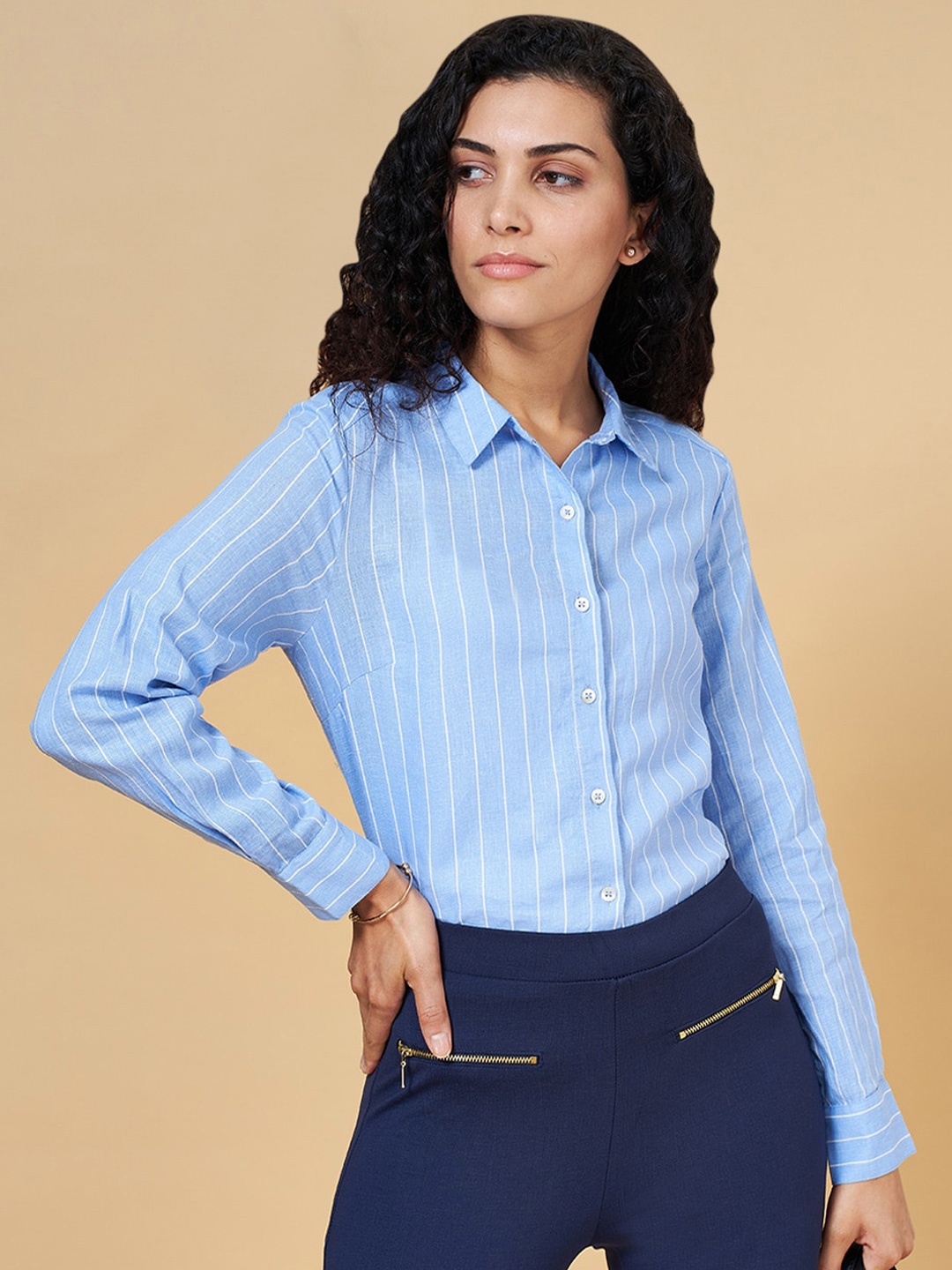 

Annabelle by Pantaloons Striped Formal Shirt, Blue