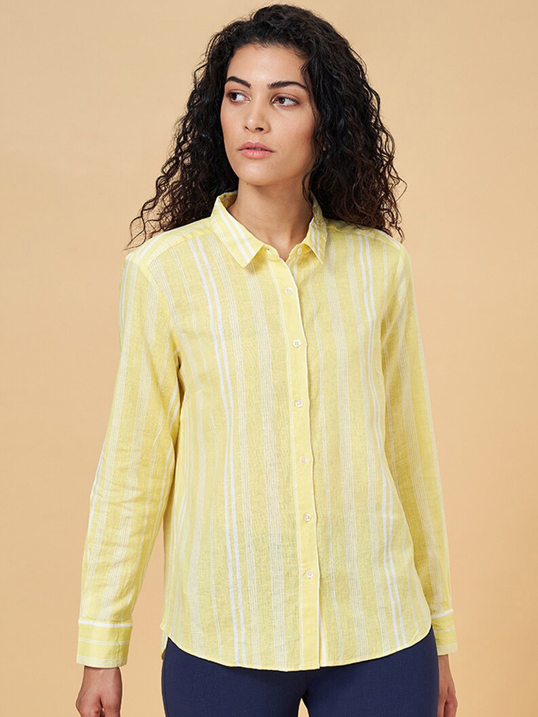 

Annabelle by Pantaloons Opaque Striped Formal Shirt, Yellow