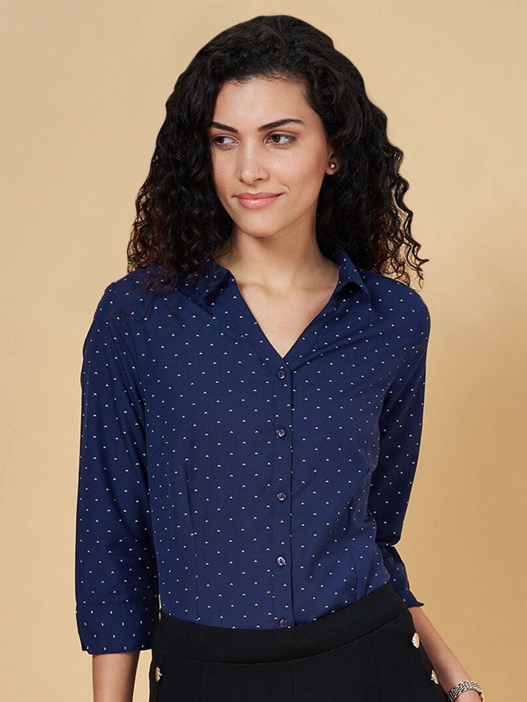 

Annabelle by Pantaloons Micro Ditsy Printed Formal Shirt, Navy blue