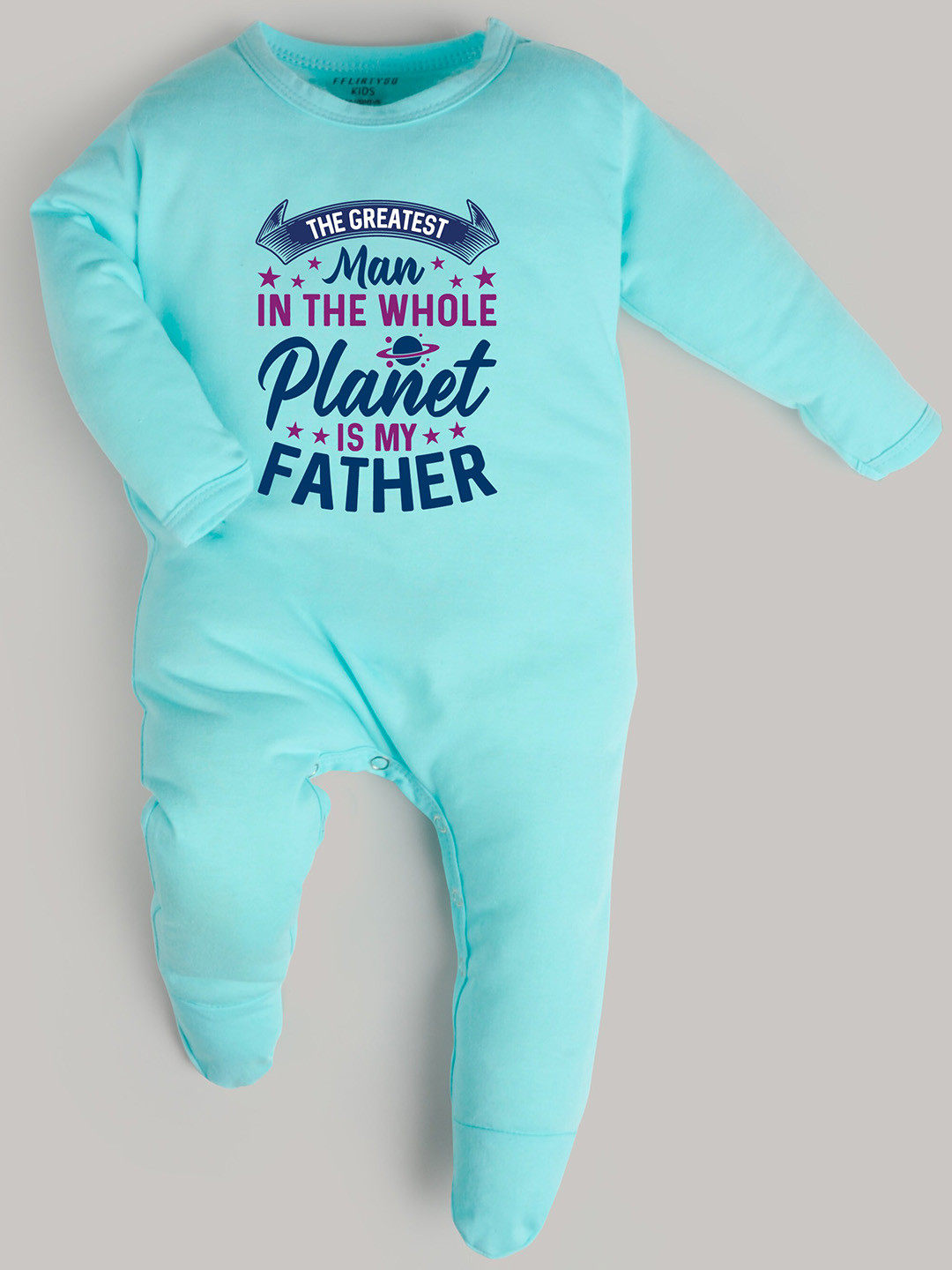 

FFLIRTYGO Infant Kids Typography Printed Pure Cotton Sleepsuit, Turquoise blue