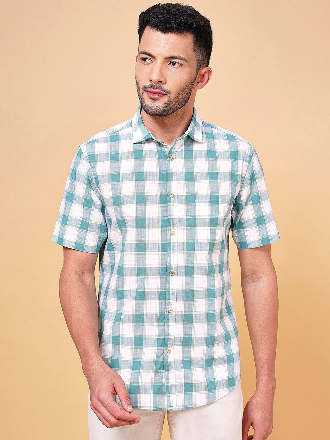 

BYFORD by Pantaloons Gingham Checked Cotton Casual Shirt, Green