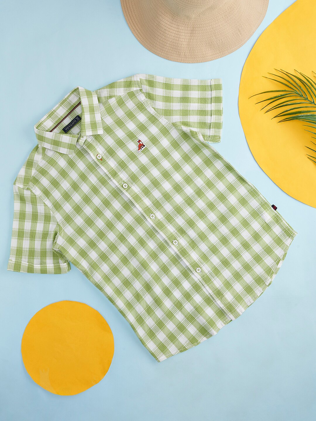 

Pantaloons Junior Boys Gingham Checked Opaque Cotton Casual Shirt, Green