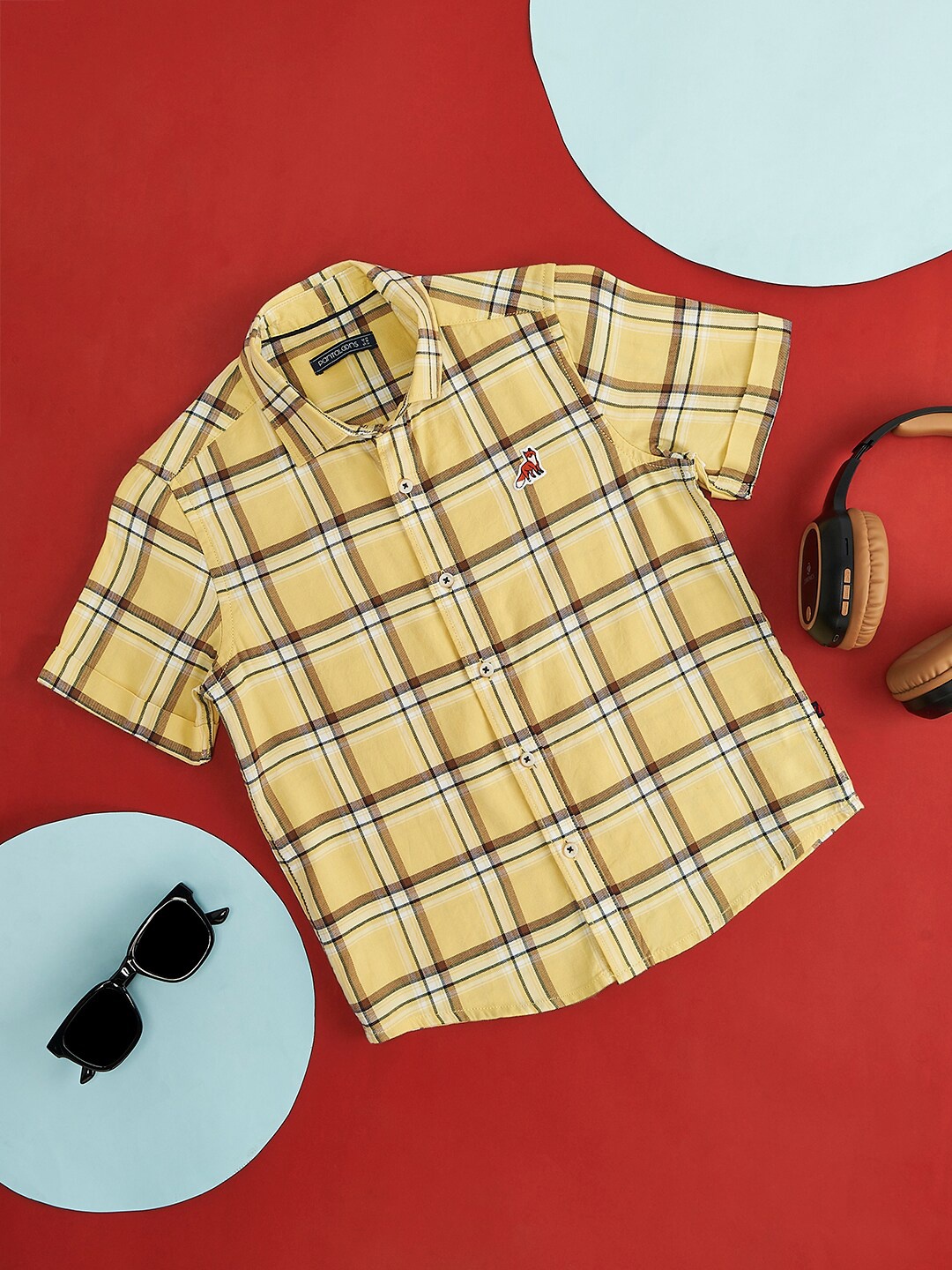

Pantaloons Junior Boys Windowpane Checked Cotton Casual Shirt, Yellow