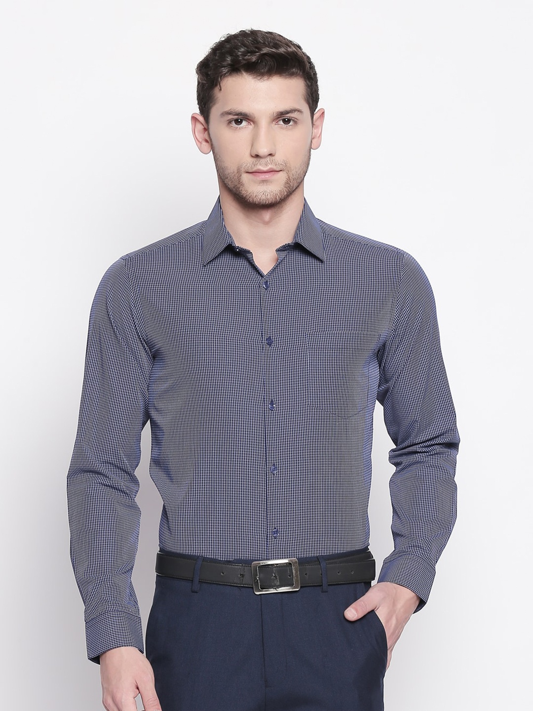 

RICHARD PARKER by Pantaloons Slim Fit Micro Checked Opaque Formal Shirt, Blue