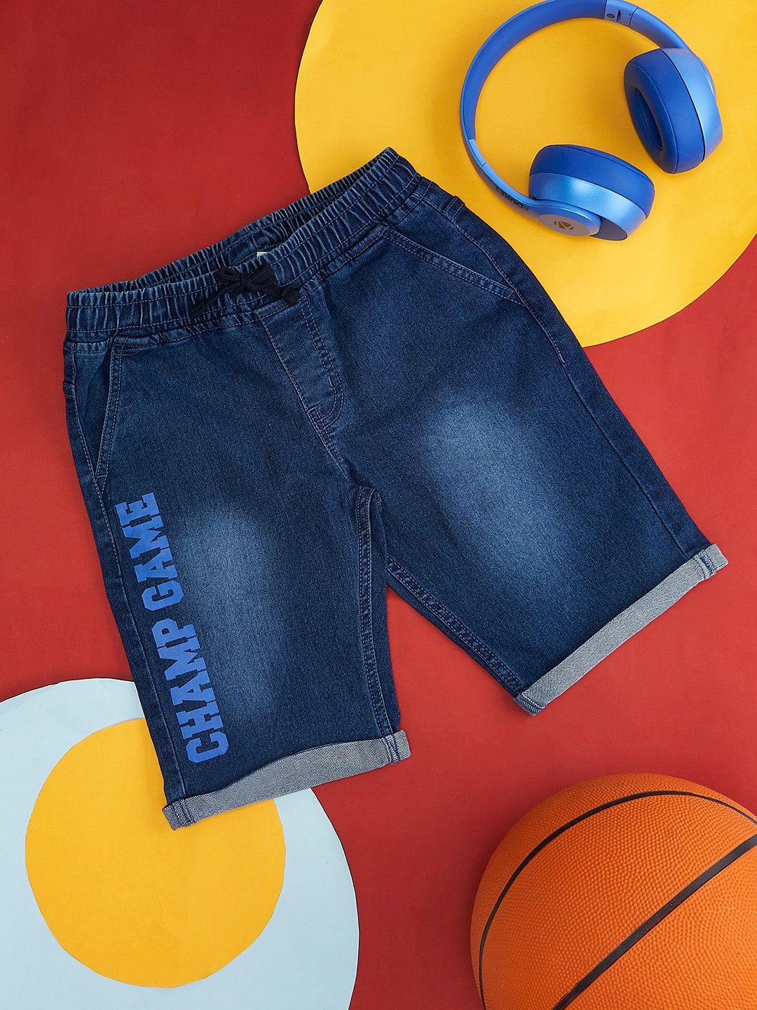 

Pantaloons Junior Boys Typography Printed Denim Shorts, Blue