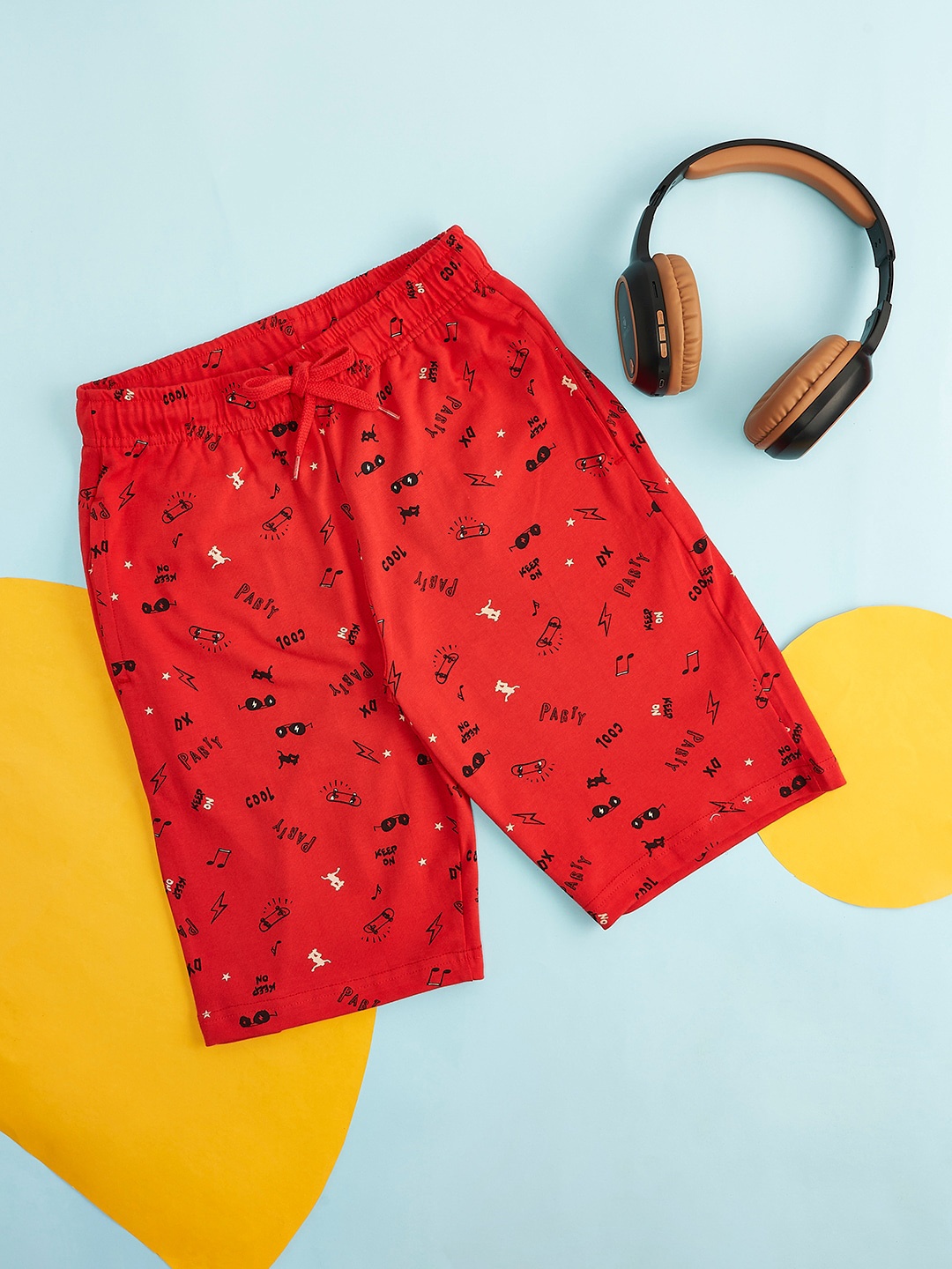 

Pantaloons Junior Boys Typography Printed Mid Rise Cotton Shorts, Red