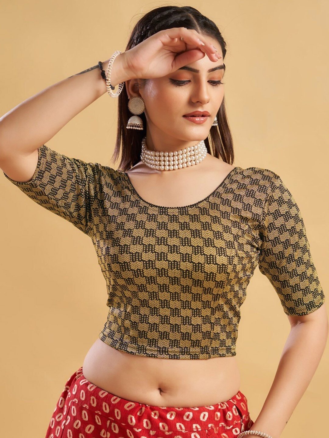 

HIMRISE Printed Readymade Saree Blouse, Black