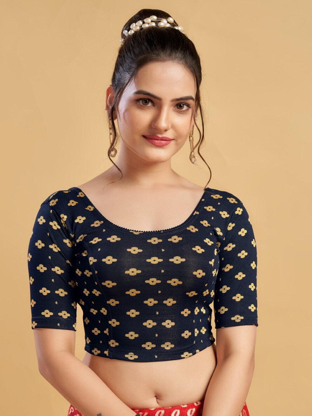 

HIMRISE Printed Ready To Wear Saree Blouse, Navy blue
