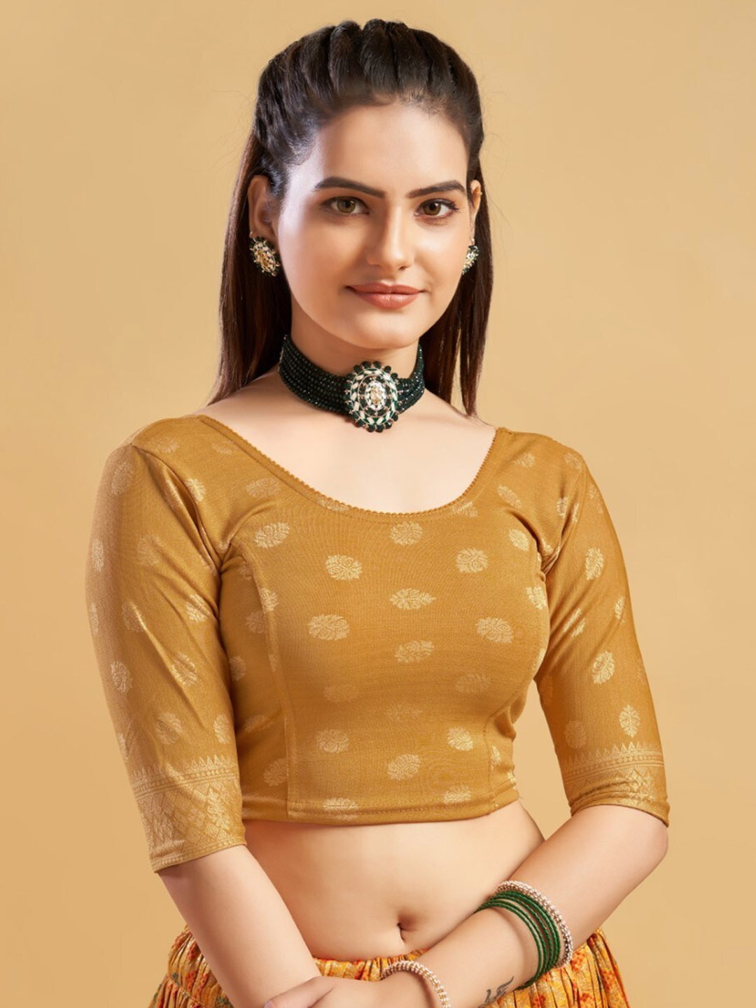 

HIMRISE Printed Readymade Saree Blouse, Gold