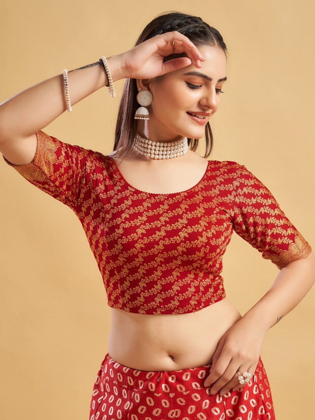 

HIMRISE Printed Saree Blouse, Red