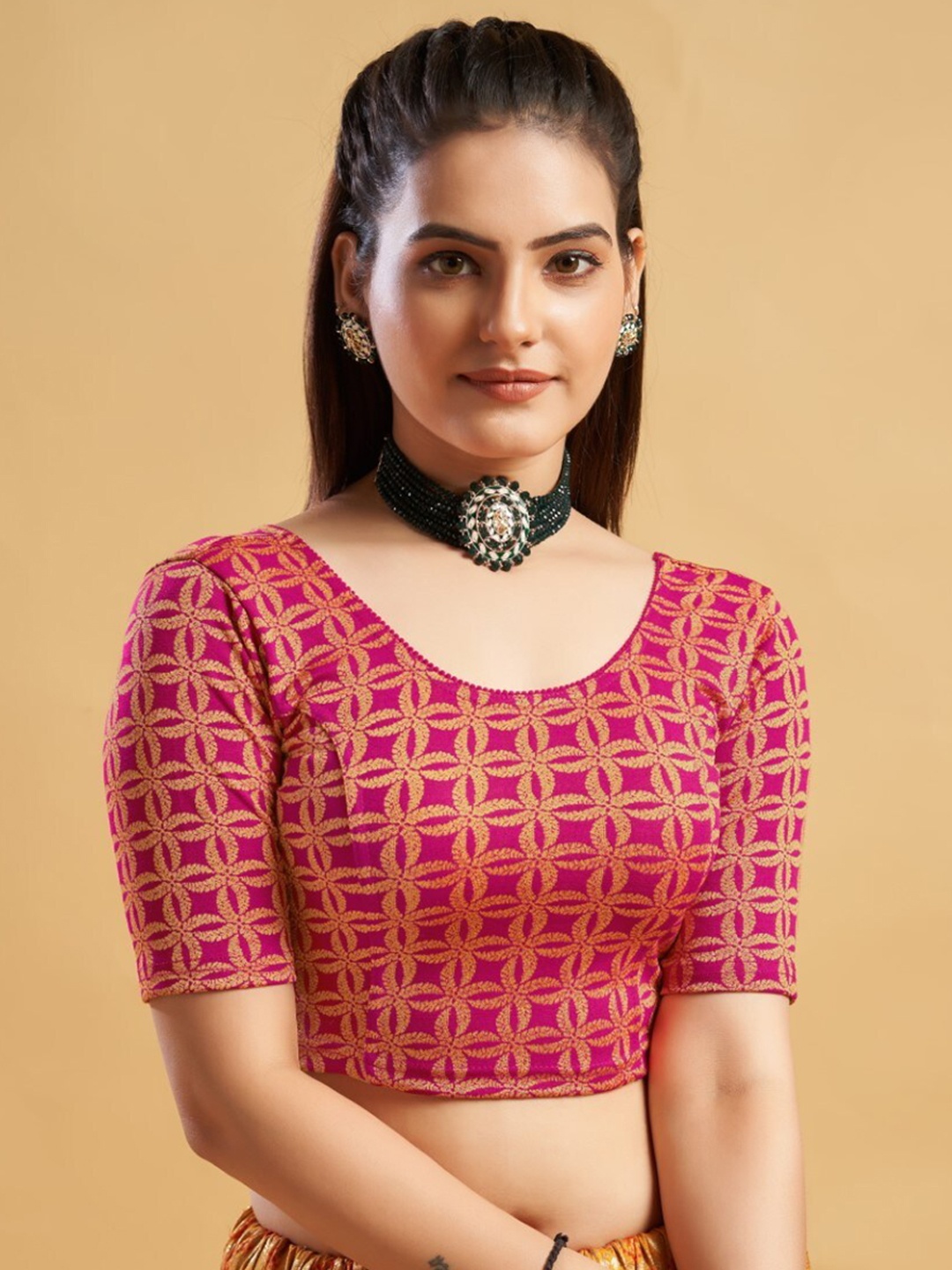 

HIMRISE Floral Printed Saree Blouse, Pink