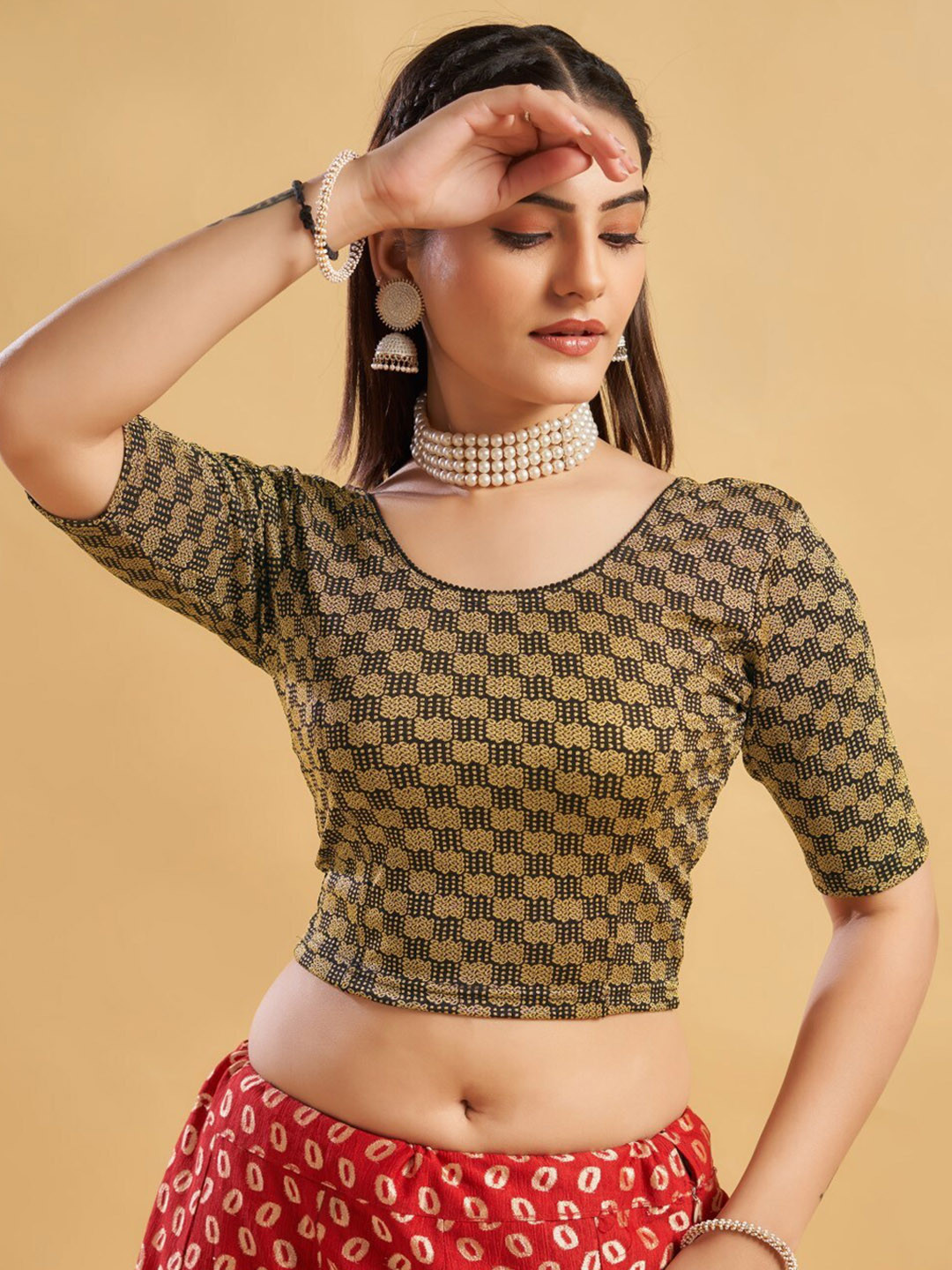 

HIMRISE Printed Readymade Saree Blouse, Black