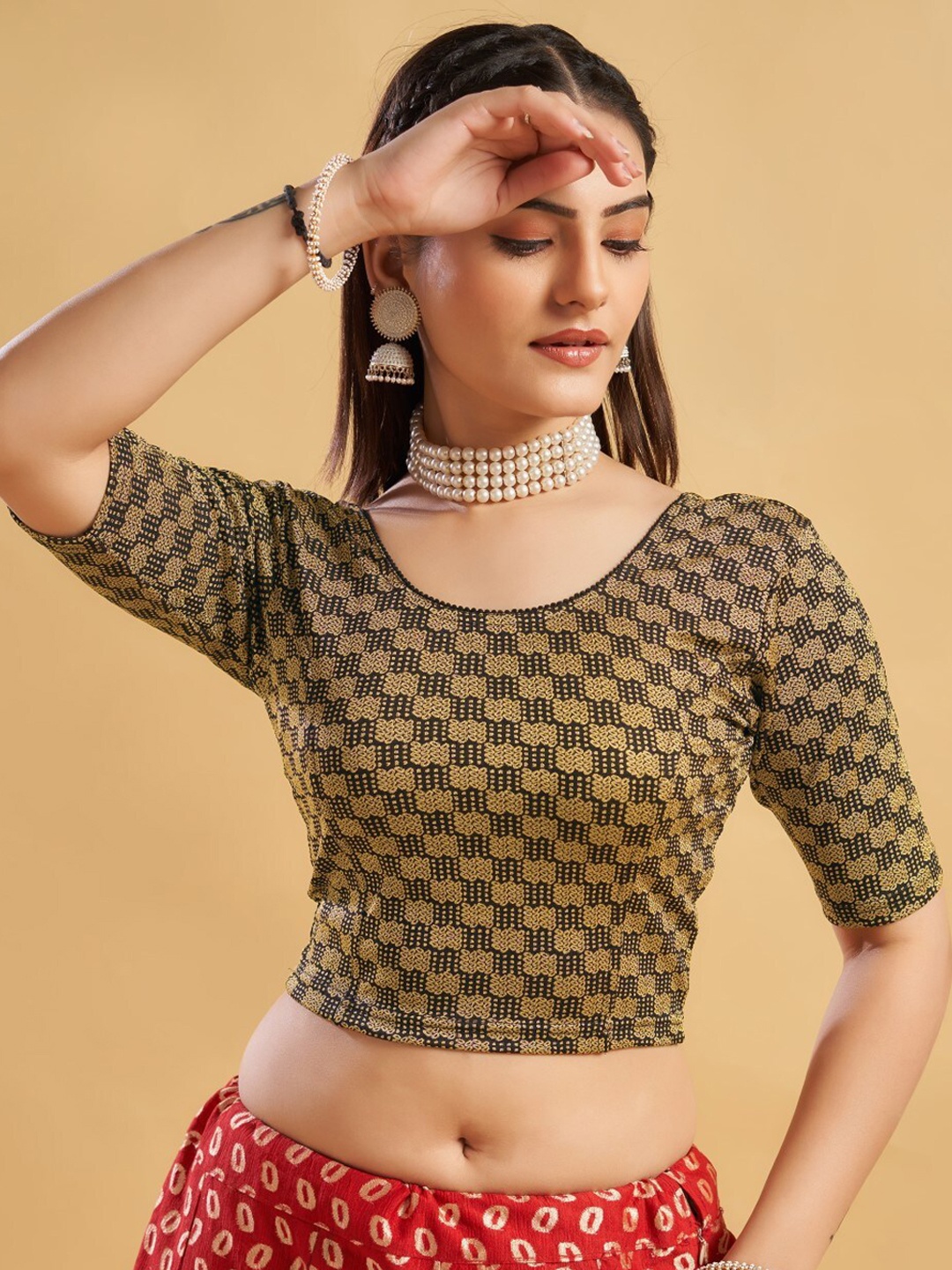 

HIMRISE Printed Ready To Wear Saree Blouse, Black