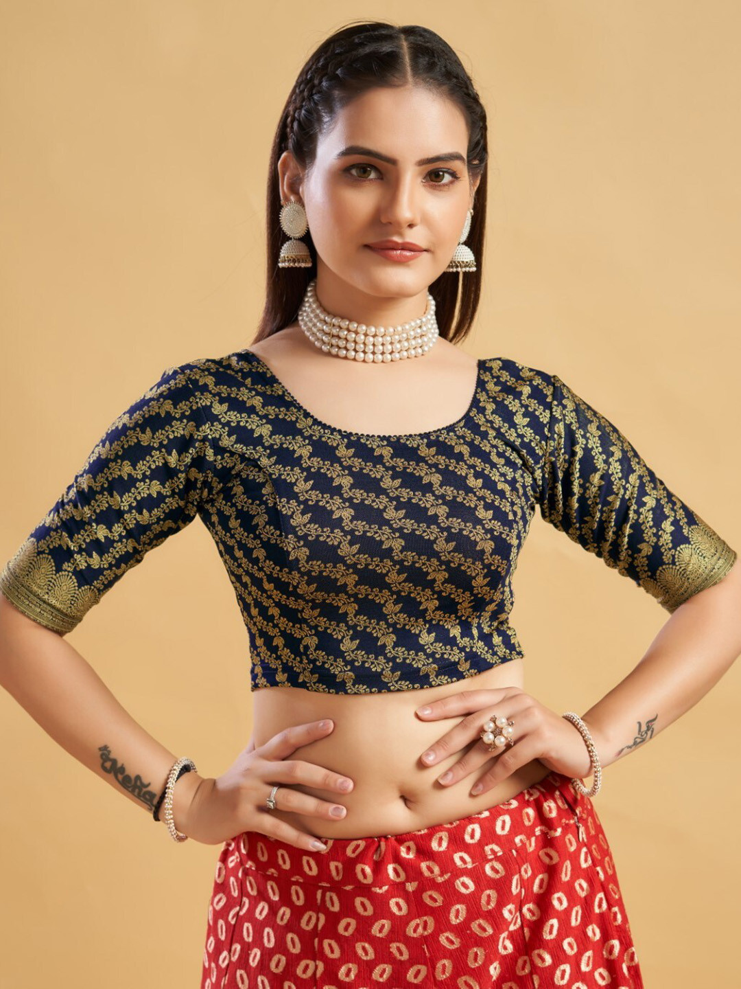 

HIMRISE Floral Printed Saree Blouse, Blue