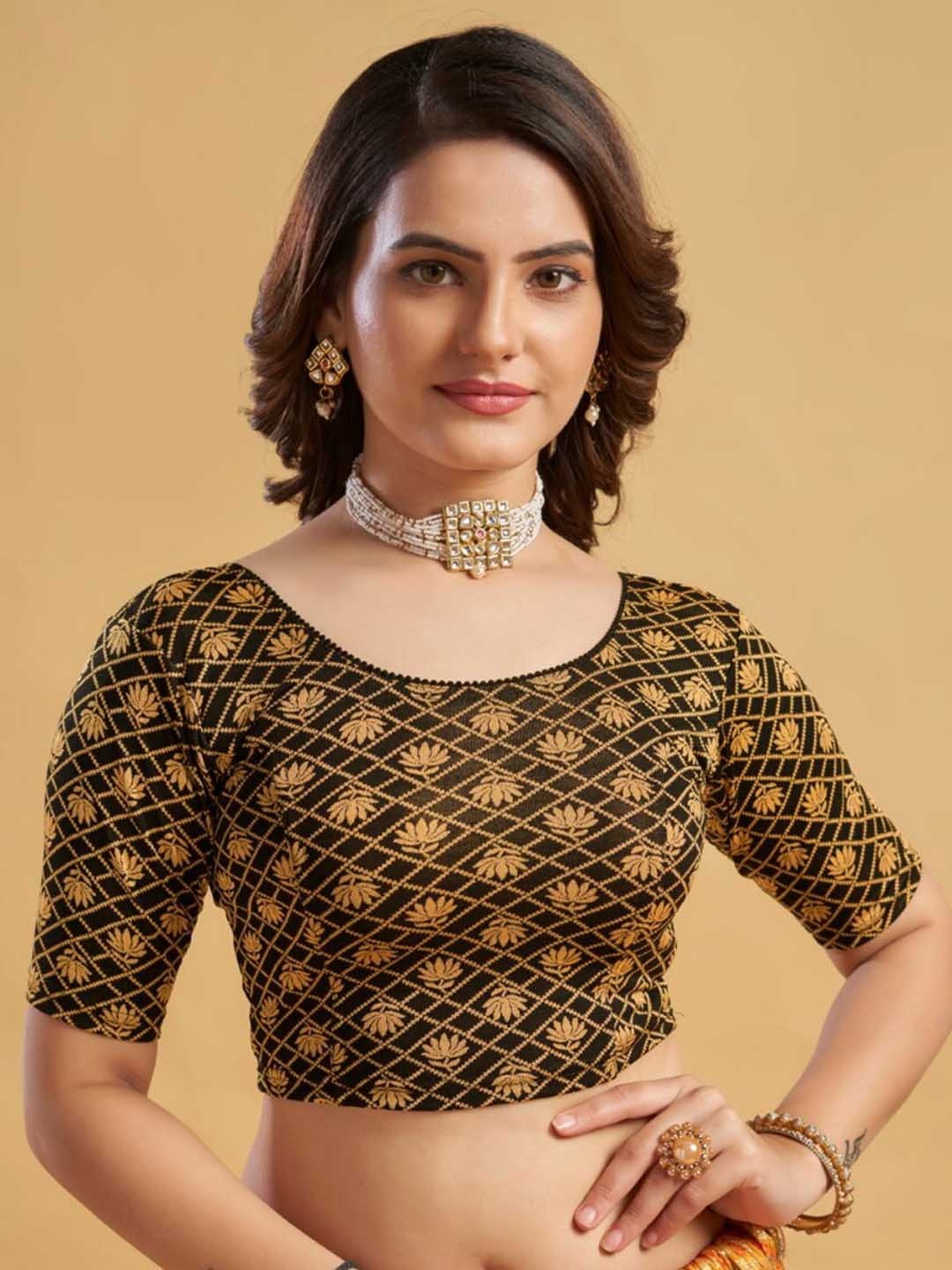 

HIMRISE Printed Readymade Saree Blouse, Black