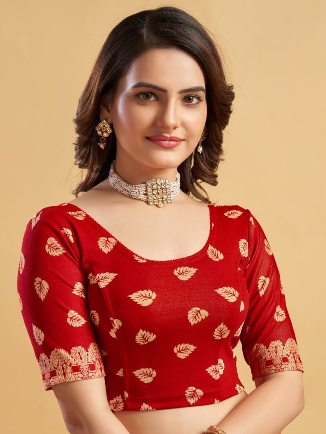 

HIMRISE Printed Ready To Wear Saree Blouse, Red
