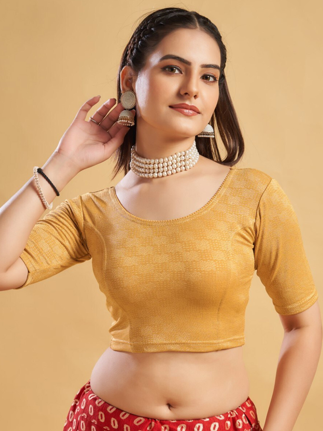 

HIMRISE Printed Ready To Wear Saree Blouse, Gold