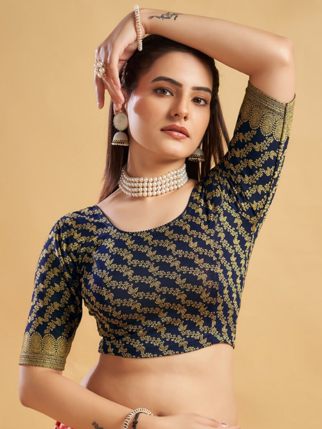 

HIMRISE Floral Printed Saree Blouse, Blue