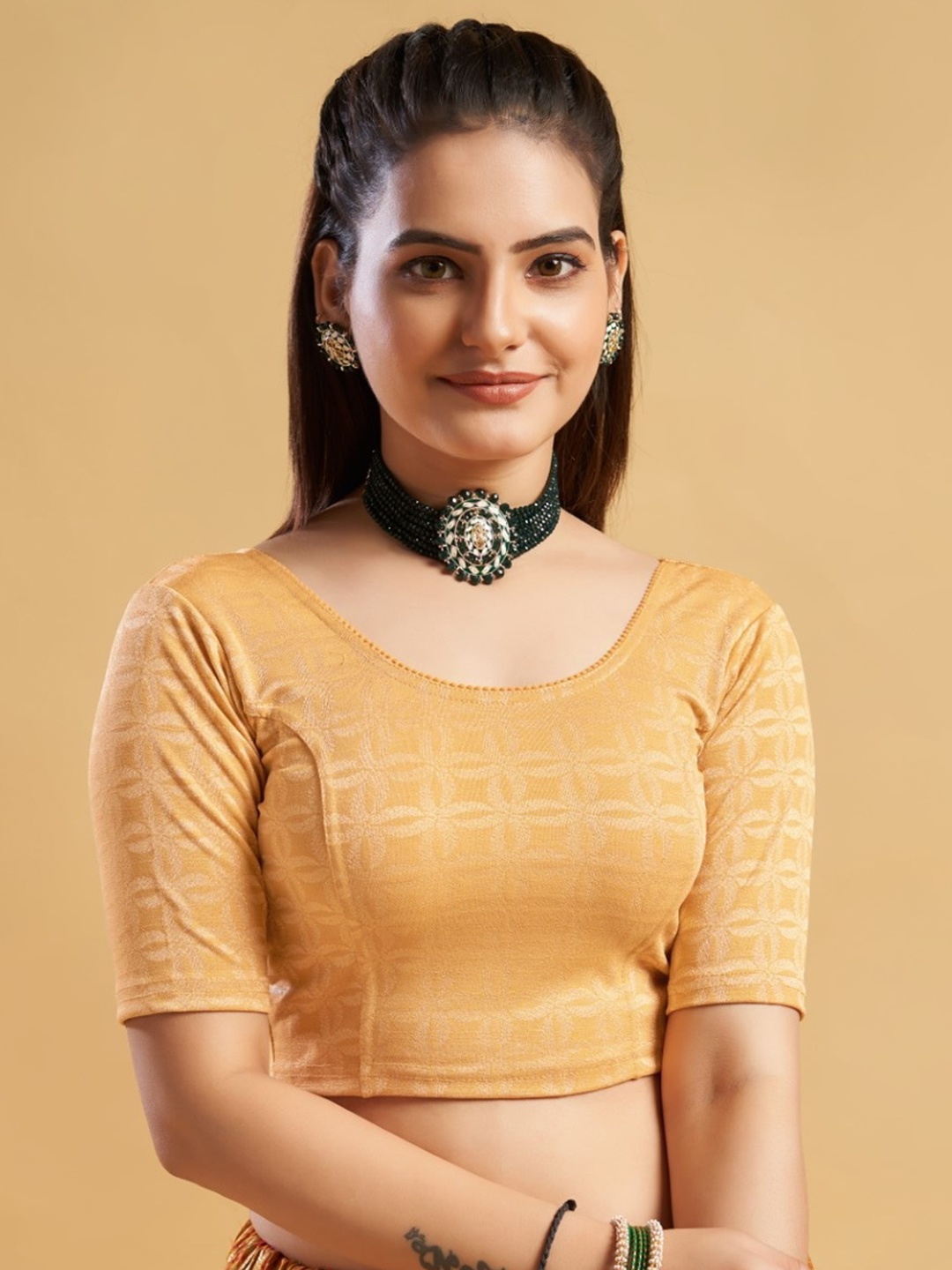 

HIMRISE Woven Design Ready To Wear Saree Blouse, Gold