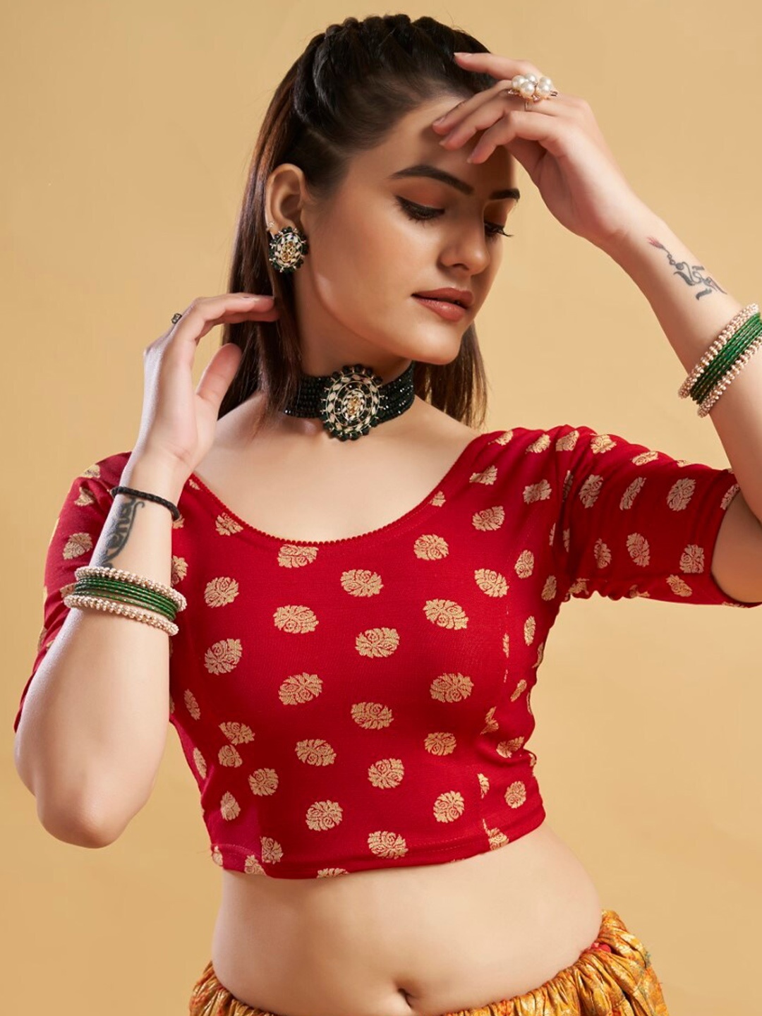 

HIMRISE Printed Ready To Wear Saree Blouse, Red