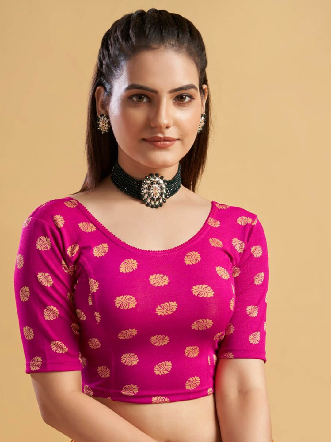 

HIMRISE Printed Saree Blouse, Pink