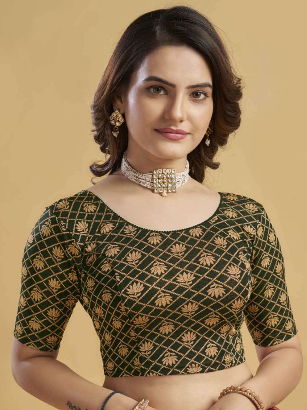 

HIMRISE Printed Ready To Wear Saree Blouse, Green