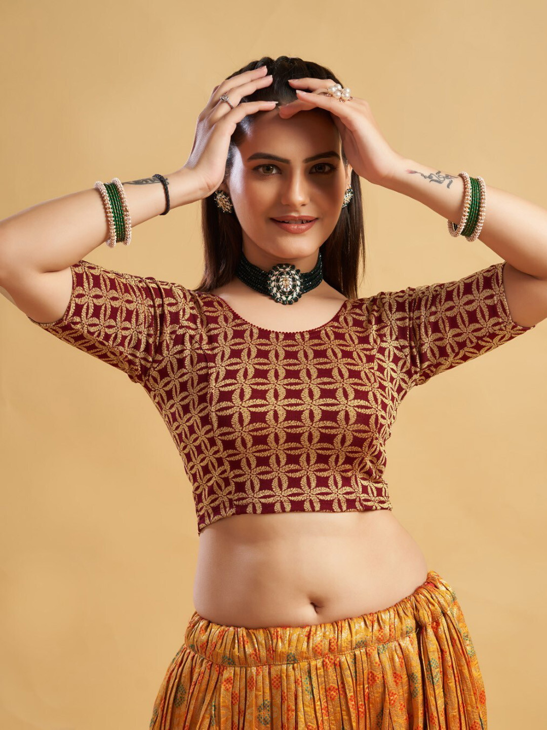 

HIMRISE Printed Ready To Wear Saree Blouse, Maroon