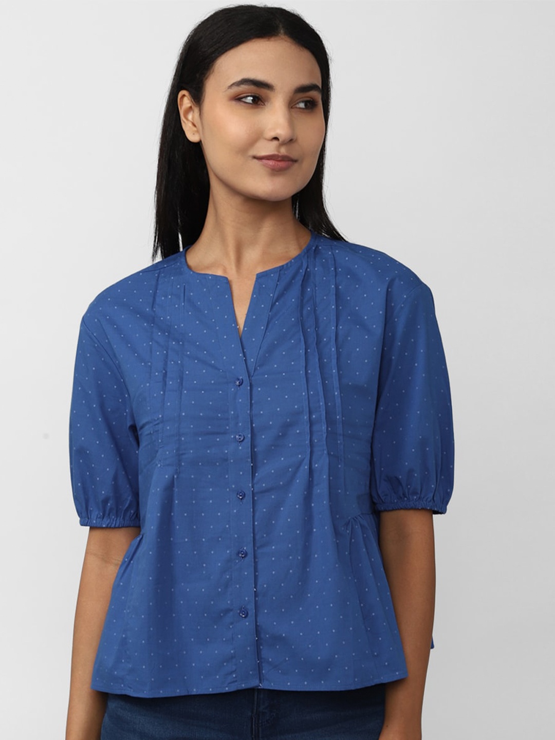 

Van Heusen Woman Polka Dot Cotton Shirt Style Formal Top, Blue