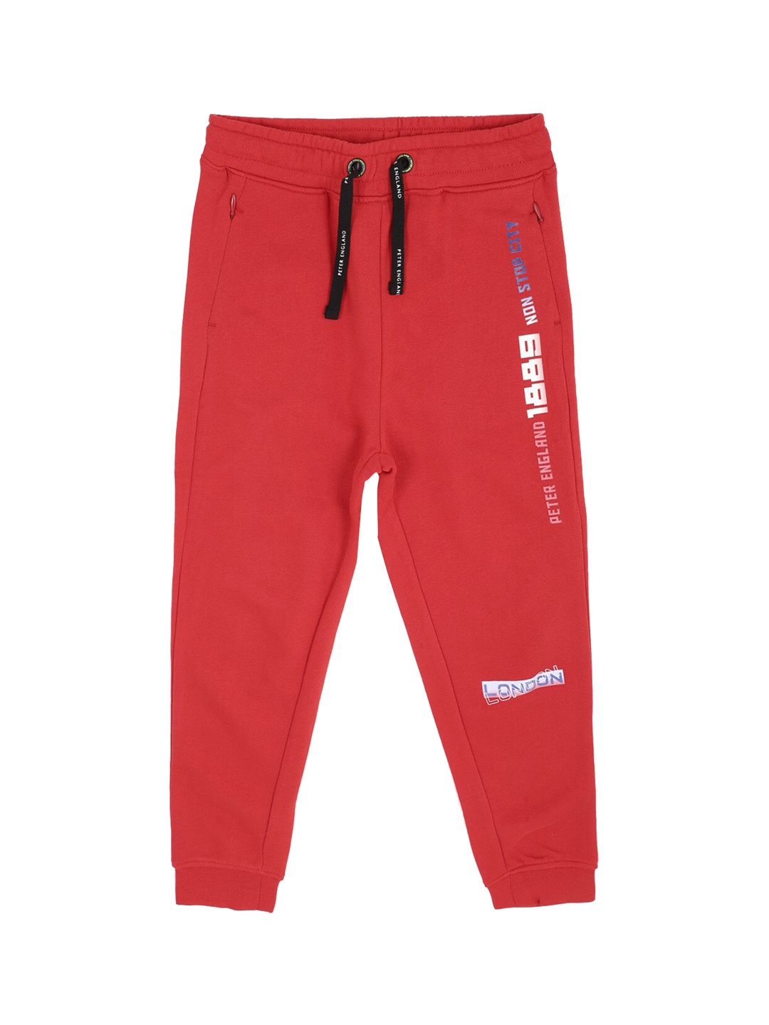 

Peter England Girls Red Typography Printed Mid-Rise Cotton Joggers