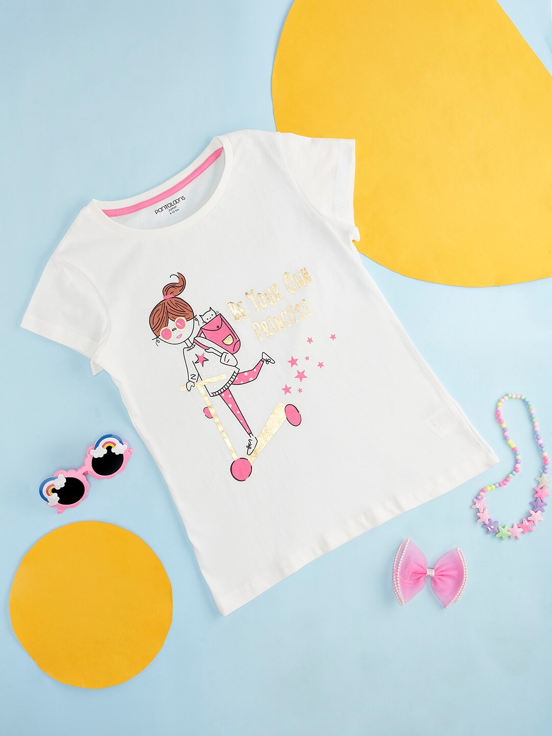 

Pantaloons Junior Girls Graphic Printed Casual Cotton Top, White