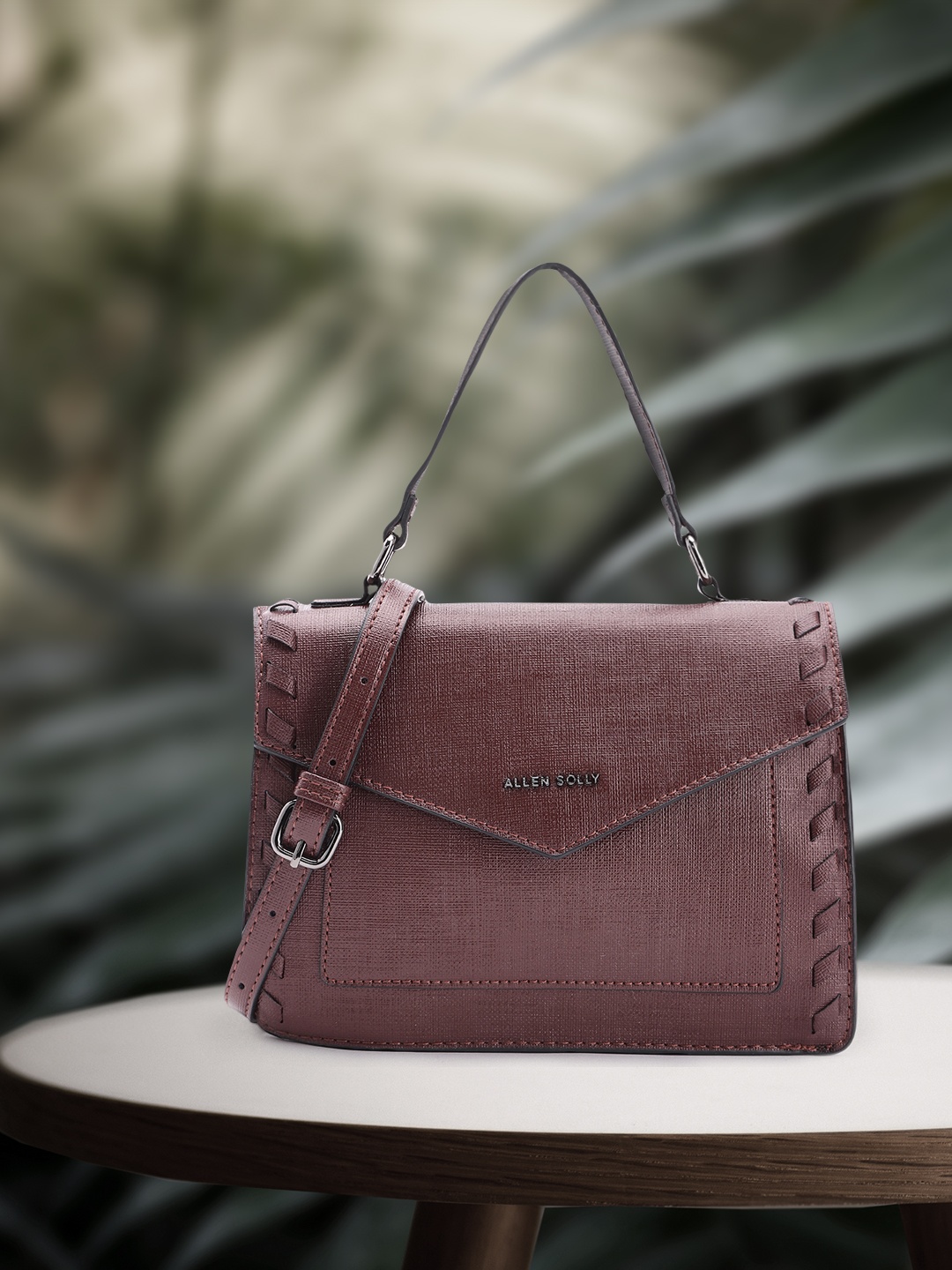 

Allen Solly Textured Satchel, Burgundy
