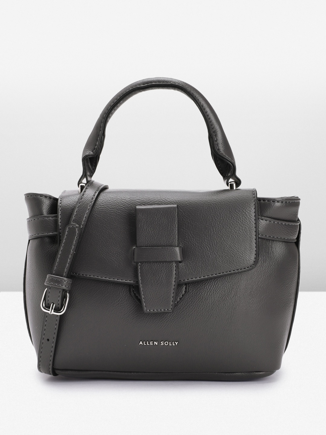 

Allen Solly Solid PU Structured Satchel With Buckle Detail, Charcoal