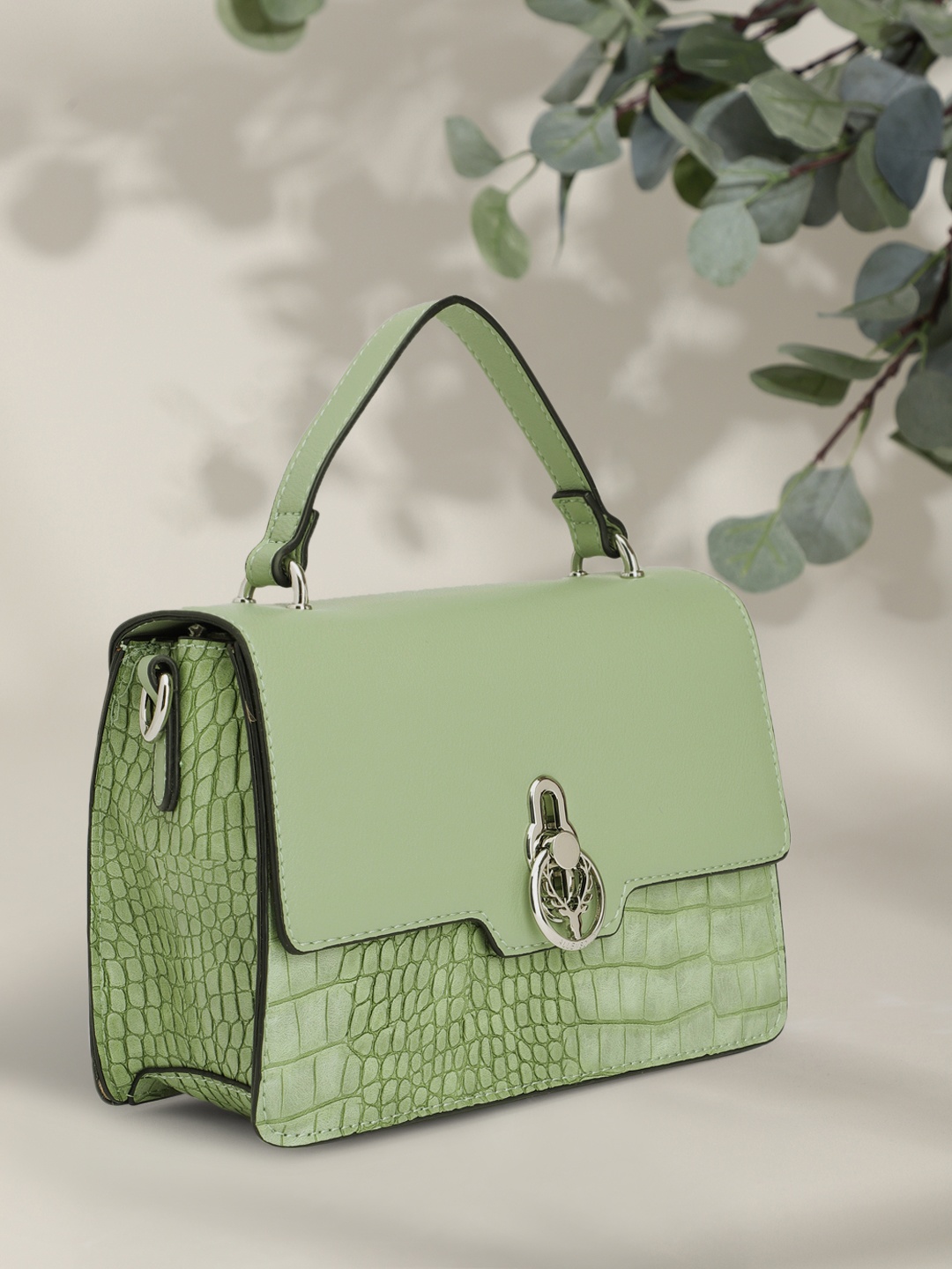 

Allen Solly Animal Textured Structured Satchel, Green