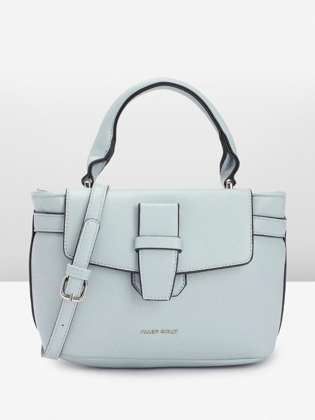 

Allen Solly Solid PU Structured Satchel With Buckle Detail, Blue